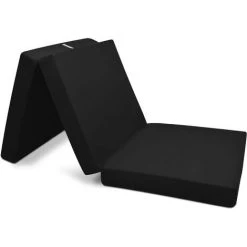 Beautissu Pouf Pliable Campix - Matelas Pliant De Voyage Noir, 190x60x7 Cm