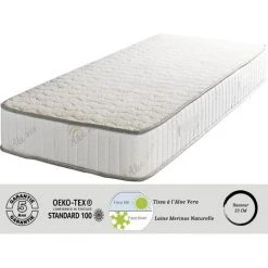 LITERIEJULIEN Matelas Super 80x190 X 23 Cm + Oreiller Visco + Alése - Trés Ferme - Face Hiver Pure Laine Merinos - Noyau Poli Lattex HR Derniére Génération - Trés Respirant