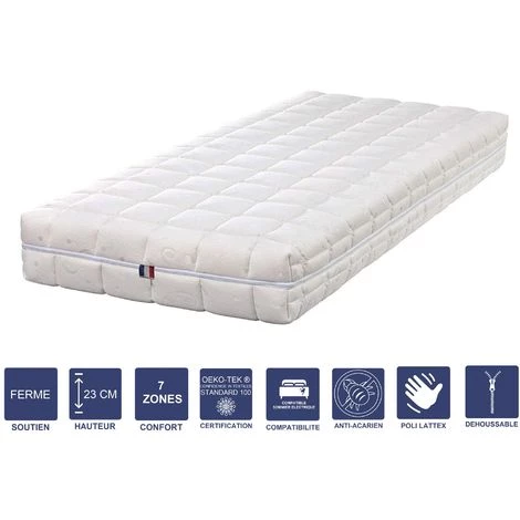 LITERIEJULIEN Matelas Mémoire De Forme + Alése 70x190 X 23 Cm Ferme + Oreiller Visco - Spécial Sommier Electrique - Déhoussable Housse Lavable - 7 Zones De Confort - Noyau Poli Lattex HR Derniére Génération - Trés Respirant 1 LITERIEJULIEN Matelas Mémoire De Forme + Alése 70x190 X 23 Cm Ferme + Oreiller Visco - Spécial Sommier Electrique - Déhoussable Housse Lavable - 7 Zones De Confort - Noyau Poli Lattex HR Derniére Génération - Trés Respirant