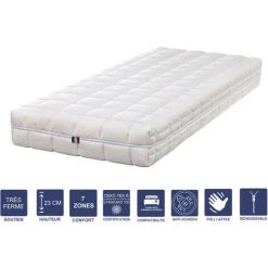 LITERIEJULIEN Matelas Mémoire De Forme + Alése 100x200 X 23 Cm Trés Ferme - Spécial Sommier Electrique - Déhoussable Housse Lavable - 7 Zones De Confort - Noyau Poli Lattex HR Derniére Génération - Trés Respirant