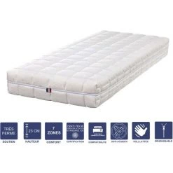 LITERIEJULIEN Matelas Mémoire De Forme + Alése 120x190 X 23 Cm Trés Ferme - Spécial Sommier Electrique - Déhoussable Housse Lavable - 7 Zones De Confort - Noyau Poli Lattex HR Derniére Génération - Trés Respirant
