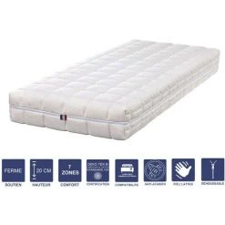 LITERIEJULIEN Matelas Mémoire De Forme 90x190 X 20 Cm Ferme - Spécial Sommier Electrique - Déhoussable Housse Lavable - 7 Zones De Confort - Noyau Poli Lattex HR Derniére Génération - Trés Respirant