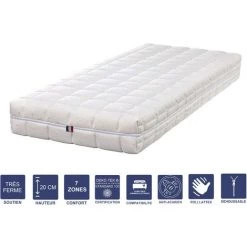 LITERIEJULIEN Matelas Mémoire De Forme 90x190 X 20 Cm Trés Ferme - Spécial Sommier Electrique - Déhoussable Housse Lavable - 7 Zones De Confort - Noyau Poli Lattex HR Derniére Génération - Trés Respirant