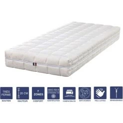LITERIEJULIEN Matelas Mémoire De Forme + Alése 90x190 X 20 Cm Trés Ferme + Oreiller Visco - Spécial Sommier Electrique - Déhoussable Housse Lavable - 7 Zones De Confort - Noyau Poli Lattex HR Derniére Génération - Trés Respirant