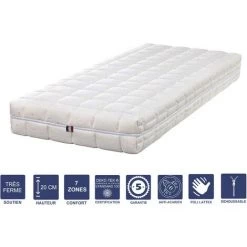 LITERIEJULIEN Matelas Mémoire De Forme 80x200 X 20 Cm Trés Ferme + Oreiller Visco - Déhoussable Housse Lavable - 7 Zones De Confort - Noyau Poli Lattex HR Derniére Génération - Trés Respirant