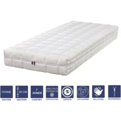 LITERIE JULIEN Matelas Mémoire De Forme 80x190 X 20 Cm Ferme - Déhoussable Housse Lavable - 7 Zones De Confort - Noyau Poli Lattex HR Derniére Génération - Trés Respirant