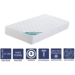 LITERIEJULIEN Matelas 90x200 X 21 Cm + Oreiller Visco - Trés Ferme - Aertech+ 35 Kg/m3 HR Derniére Génération - Trés Respirant