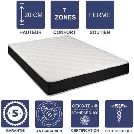 LITERIE JULIEN Matelas Latex 80 Kg/m3 + Aertech+ 35 Kg/m3 80x190 X 20 Cm Ferme + Oreiller Visco 7 Zones De Confort - Trés Respirant 1 LITERIE JULIEN Matelas Latex 80 Kg/m3 + Aertech+ 35 Kg/m3 80x190 X 20 Cm Ferme + Oreiller Visco 7 Zones De Confort - Trés Respirant