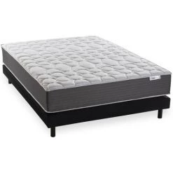 Ensemble Matelas Mémoire + Sommier 160x200 Memo HR Hbedding - Mousse Ergo, Mousse HR 35kg Et Mousse Effet Mémoire De Forme - Blanc