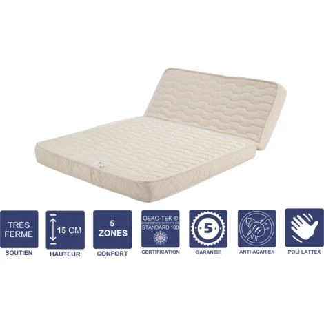 PROVENCE LITERIE Matelas Très Ferme Pour BZ 140x190 X 15 Cm + Oreiller Visco - Dim Assise 60 Cm - Déhoussable Housse Lavable - 5 Zones De Confort - Ame Poli Lattex Haute Résilience - Hypoallergénique 1 PROVENCE LITERIE Matelas Très Ferme Pour BZ 140x190 X 15 Cm + Oreiller Visco - Dim Assise 60 Cm - Déhoussable Housse Lavable - 5 Zones De Confort - Ame Poli Lattex Haute Résilience - Hypoallergénique