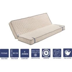 PROVENCE LITERIE Matelas Ferme Pour Clic Clac 140x190 X 10 Cm - Dim Assise 70 Cm - - 5 Zones De Confort - Ame Poli Lattex Haute Résilience - Hypoallergénique