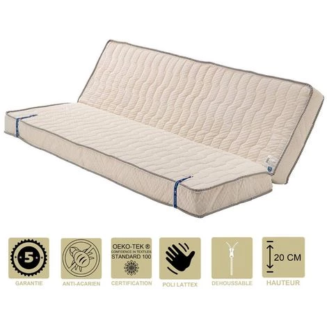 PROVENCE LITERIE Matelas Ferme Pour Clic Clac + Alèse 130x190 X 20 Cm + Oreiller Visco - Dim Assise 60 Cm - - 5 Zones De Confort - Ame Poli Lattex Haute Résilience - Hypoallergénique 1 PROVENCE LITERIE Matelas Ferme Pour Clic Clac + Alèse 130x190 X 20 Cm + Oreiller Visco - Dim Assise 60 Cm - - 5 Zones De Confort - Ame Poli Lattex Haute Résilience - Hypoallergénique