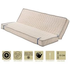 LITERIE JULIEN Matelas Ferme Pour Clic Clac 160x200 X 15 Cm + Oreiller Visco - Dim Assise 70 Cm - - 5 Zones De Confort - Ame Poli Lattex Haute Résilience - Hypoallergénique