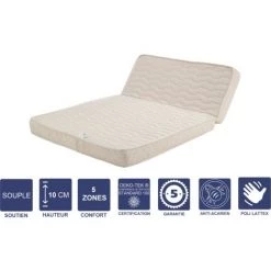 PROVENCE LITERIE Matelas Souple Pour Tous BZ + Alèse 140x190 X 10 Cm + Oreiller Visco + Latex Naturel Sur Face Hiver - Dim Assise 60 Cm - 5 Zones De Confort - Face été Et Ame Poli Lattex Haute Résilience - Hypoallergénique