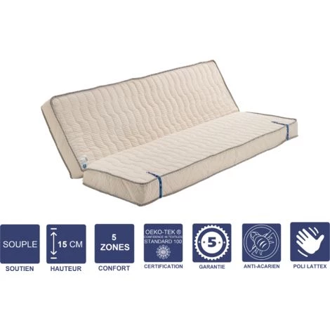 PROVENCE LITERIE Matelas Souple Pour Tous Clic Clac 130x200 X 15 Cm + Oreiller Visco + Latex Naturel Sur Face Hiver - Dim Assise 60 Cm - 5 Zones De Confort - Face été Et Ame Poli Lattex Haute Résilience - Hypoallergénique 1 PROVENCE LITERIE Matelas Souple Pour Tous Clic Clac 130x200 X 15 Cm + Oreiller Visco + Latex Naturel Sur Face Hiver - Dim Assise 60 Cm - 5 Zones De Confort - Face été Et Ame Poli Lattex Haute Résilience - Hypoallergénique