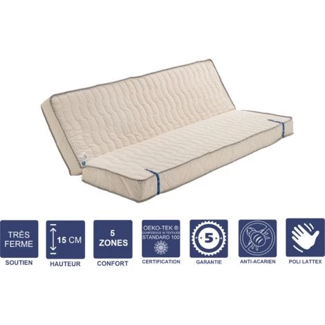 PROVENCE LITERIE Matelas Très Ferme Pour Tous Clic Clac + Alèse 130x190 X 15 Cm Avec Mémoire De Forme Sur Face Hiver - - Découpe Assise 60 Cm - 5 Zones De Confort - Face été Et Ame Poli Lattex Haute Résilience - Hypoallergénique 1 PROVENCE LITERIE Matelas Très Ferme Pour Tous Clic Clac + Alèse 130x190 X 15 Cm Avec Mémoire De Forme Sur Face Hiver - - Découpe Assise 60 Cm - 5 Zones De Confort - Face été Et Ame Poli Lattex Haute Résilience - Hypoallergénique