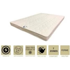 PROVENCE LITERIE Matelas Ferme Avec Latex Naturel + Alèse 160x200 X 10 Cm + Oreiller Visco - 7 Zones De Confort - Ame Poli Lattex HD Haute Résilience - Hypoallergénique