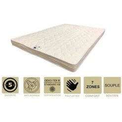 PROVENCE LITERIE Matelas Souple Avec Latex Naturel Pour Canapé Lit 130x190 X 10 Cm + Oreiller Visco - 7 Zones De Confort - Ame Poli Lattex HD Haute Résilience - Hypoallergénique