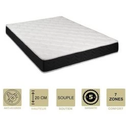 PROVENCE LITERIE Matelas Latex 76 Kg/m3 + Mousse 35 Kg/m3 140x200 X 20 Cm Souple + Oreiller Visco 7 Zones De Confort - Hypoallergénique