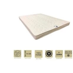 PROVENCE LITERIE Matelas Très Ferme Mémoire De Forme 60 Kg/m3 Pour Canapé Lit 140x200 X 14 Cm - 5 Zones De Confort - Ame Poli Lattex Haute Résilience HD - Hypoallergénique