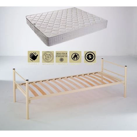 PROVENCE LITERIE Lit Métal Epoxy + Matelas Tissu Ignifugé Non Feu + Alèse 80x190 X 15 Cm - Soutien Ferme - Ame Poli Lattex Haute Résilience - Hypoallergénique 1 PROVENCE LITERIE Lit Métal Epoxy + Matelas Tissu Ignifugé Non Feu + Alèse 80x190 X 15 Cm - Soutien Ferme - Ame Poli Lattex Haute Résilience - Hypoallergénique