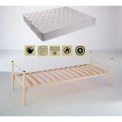 PROVENCE LITERIE Lit Métal Epoxy + Matelas Tissu Ignifugé Non Feu 80x190 X 15 Cm + Oreiller Visco - Très Ferme - Ame Poli Lattex Haute Résilience - Hypoallergénique