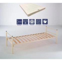 KINGOFDREAMS Lit Métal Epoxy + Matelas Face Hiver Latex Naturel 80x190 X 15 Cm - Soutien Ferme - Ame Poli Lattex Haute Résilience - Hypoallergénique