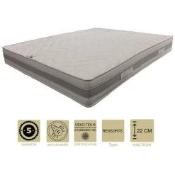 PROVENCE LITERIE Matelas Ressorts Ensachés Et Mémoire De Forme 60 Kg/m3 140x190 X 22 Cm + Protège Matelas - Soutien Très Ferme - 5 Zones De Confort - Hypoallergénique - Hyper Ventilé
