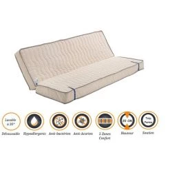 NUITS D'OR Matelas Très Ferme Pour Clic Clac + Alèse 120x190 X 20 Cm - Dim Assise 60 Cm - - 5 Zones De Confort - Ame Poli Lattex Haute Résilience - Hypoallergénique