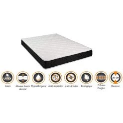 KING OF DREAMS Matelas Latex 76 Kg/m3 + Mousse 35 Kg/m3 90x190 X 20 Cm - Souple - 7 Zones De Confort - Hypoallergénique