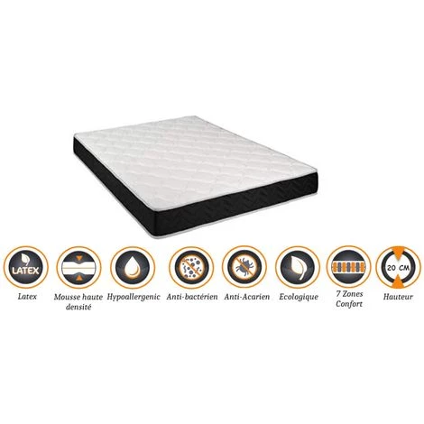 KING OF DREAMS Matelas Latex 76 Kg/m3 + Mousse 35 Kg/m3 90x200 X 20 Cm - Ferme - 7 Zones De Confort - Hypoallergénique 1 KING OF DREAMS Matelas Latex 76 Kg/m3 + Mousse 35 Kg/m3 90x200 X 20 Cm - Ferme - 7 Zones De Confort - Hypoallergénique