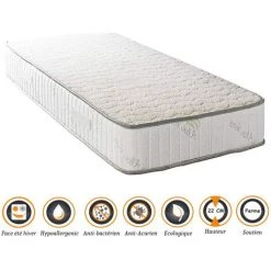 NUITS D'OR Matelas Orthopédique + Alèse 80x200 X 22 Cm - Ferme - Face Hiver Laine - Ame Poli Lattex Haute Densité - Hypoallergénique