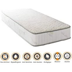 NUITS D'OR Matelas Orthopédique + Alèse 80x190 X 22 Cm - Très Ferme - Face Hiver Laine - Ame Poli Lattex Haute Densité - Hypoallergénique