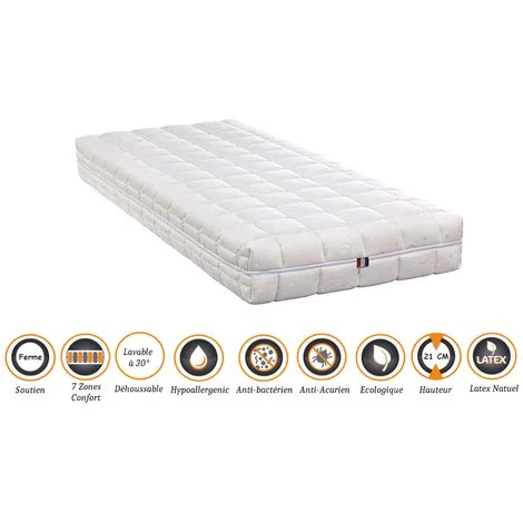 NUITS D'OR Matelas Latex 70% Naturel + Alèse 70x190 X 21 Cm Ferme - Déhoussable Housse Lavable - 7 Zones De Confort - Ame Poli Lattex 33 Kg/m3 - Hypoallergénique 1 NUITS D'OR Matelas Latex 70% Naturel + Alèse 70x190 X 21 Cm Ferme - Déhoussable Housse Lavable - 7 Zones De Confort - Ame Poli Lattex 33 Kg/m3 - Hypoallergénique