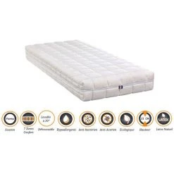 NUITS D'OR Matelas Latex 70% Naturel 120x200 X 21 Cm Ferme + Oreiller Visco + Alèse - Déhoussable Housse Lavable - 7 Zones De Confort - Ame Poli Lattex 33 Kg/m3 - Hypoallergénique