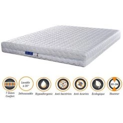 NUITS D'OR Matelas 70x190 X 20 Cm Ferme + Oreiller Visco + Alèse - Déhoussable Housse Lavable - 7 Zones De Confort - Ame Poli Lattex 33 Kg/m3 - Hypoallergénique