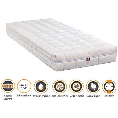 NUITS D'OR Matelas Mémoire De Forme + Alèse 70x190 X 23 Cm Ferme - Déhoussable Housse Lavable - 5 Zones De Confort - Ame Poli Lattex HR Haute Densité - Hypoallergénique 1 NUITS D'OR Matelas Mémoire De Forme + Alèse 70x190 X 23 Cm Ferme - Déhoussable Housse Lavable - 5 Zones De Confort - Ame Poli Lattex HR Haute Densité - Hypoallergénique