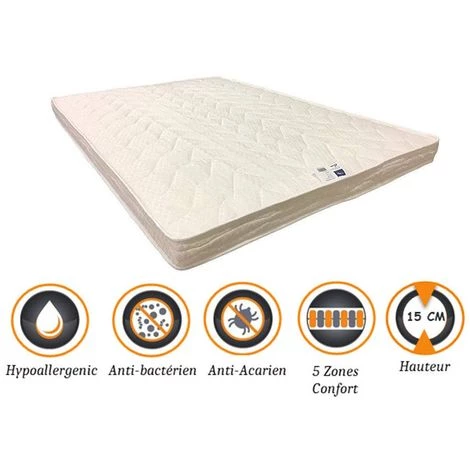 NUITS D'OR Matelas Ferme + Alèse 80x190 X 15 Cm + Oreiller Visco - 5 Zones De Confort - Ame Mousse Poli Lattex Haute Résilience - Hypoallergénique 1 NUITS D'OR Matelas Ferme + Alèse 80x190 X 15 Cm + Oreiller Visco - 5 Zones De Confort - Ame Mousse Poli Lattex Haute Résilience - Hypoallergénique