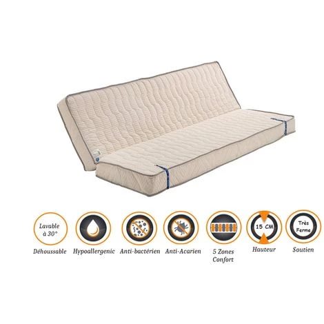 NUITS D'OR Matelas Très Ferme Pour Clic Clac 120x190 X 15 Cm - Dim Assise 60 Cm - - 5 Zones De Confort - Ame Poli Lattex Haute Résilience - Hypoallergénique 1 NUITS D'OR Matelas Très Ferme Pour Clic Clac 120x190 X 15 Cm - Dim Assise 60 Cm - - 5 Zones De Confort - Ame Poli Lattex Haute Résilience - Hypoallergénique