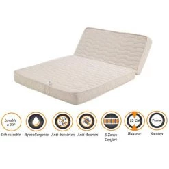 NUITS D'OR Matelas Ferme Pour BZ 140x200 X 15 Cm - Dim Assise 60 Cm - Déhoussable Housse Lavable - 5 Zones De Confort - Ame Poli Lattex Haute Résilience - Hypoallergénique