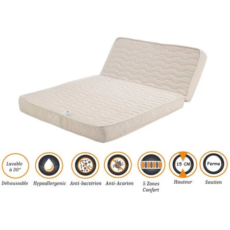 NUITS D'OR Matelas Ferme Pour BZ 140x200 X 15 Cm - Dim Assise 60 Cm - Déhoussable Housse Lavable - 5 Zones De Confort - Ame Poli Lattex Haute Résilience - Hypoallergénique 1 NUITS D'OR Matelas Ferme Pour BZ 140x200 X 15 Cm - Dim Assise 60 Cm - Déhoussable Housse Lavable - 5 Zones De Confort - Ame Poli Lattex Haute Résilience - Hypoallergénique