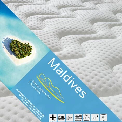 ALTOBUY MALDIVES - Matelas Mousse 80x190cm Epaisseur 21cm - Blanc 2 ALTOBUY MALDIVES - Matelas Mousse 80x190cm Epaisseur 21cm - Blanc – Image 2