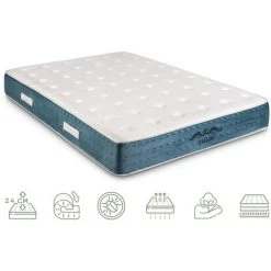 BEZEN Matelas à Mémoire De Forme 24 CM HILTON 90X190 - Blanc Et Bleu