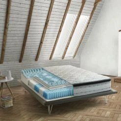 Talamo Italia Matelas Double Italia King, Made In Italy, Matelas Amovible En Mousse à Mémoire De Forme + Gel Et Ressorts Ensachés, Anti-acarien Et Hypoallergénique, Cm 160x190 H27