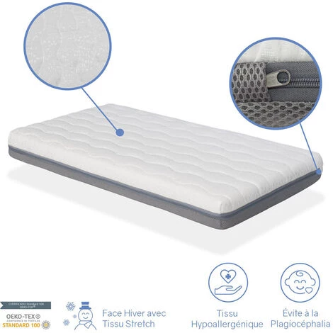 Matelas BEBE KALA 60X120 Epaisseur 11 Cm Dehoussable - Mousse - Memoire Double Face Et Noyau Perfore- DORMALIT 4 Matelas BEBE KALA 60X120 Epaisseur 11 Cm Dehoussable - Mousse - Memoire Double Face Et Noyau Perfore- DORMALIT – Image 4