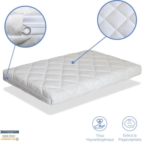 Matelas BEBE Berceau 90x40 Epaisseur 7 CM MINI CARAMEL - Noyau En Mousse Perfore Et Respirant - DORMALIT 2 Matelas BEBE Berceau 90x40 Epaisseur 7 CM MINI CARAMEL - Noyau En Mousse Perfore Et Respirant - DORMALIT – Image 2