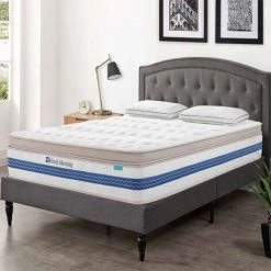 MOBILIER DECO HYBRID FRESH - Matelas Hybride 160 X 200 X 32 Cm Mémoire De Forme Et Ressorts Ensachés - Blanc