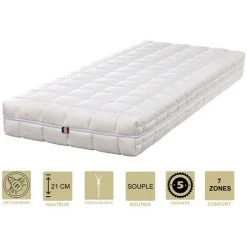 LITERIEJULIEN Matelas Face été Latex Naturel 80 Kg/m3 Face Hiver Mémoire De Forme 60 Kg/m3 + Alèse 90x200 X 21 Cm Souple - Déhoussable Housse Lavable - 7 Zones De Confort