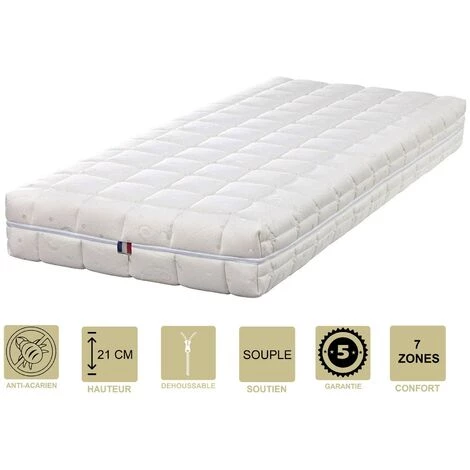 LITERIEJULIEN Matelas Face été Latex Naturel 80 Kg/m3 Face Hiver Mémoire De Forme 60 Kg/m3 + Alèse 90x200 X 21 Cm Souple - Déhoussable Housse Lavable - 7 Zones De Confort 1 LITERIEJULIEN Matelas Face été Latex Naturel 80 Kg/m3 Face Hiver Mémoire De Forme 60 Kg/m3 + Alèse 90x200 X 21 Cm Souple - Déhoussable Housse Lavable - 7 Zones De Confort