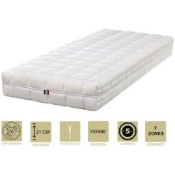 LITERIE JULIEN Matelas Face été Latex Naturel 80 Kg/m3 Face Hiver Mémoire De Forme 60 Kg/m3 80x190 X 21 Cm Ferme + Oreiller Visco + Alèse - Déhoussable Housse Lavable - 7 Zones De Confort